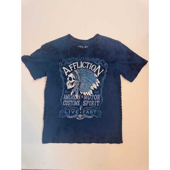 Youth Boys Affliction T-Shirt American Customs Size M Blue Flag Back - Picture 1 of 5